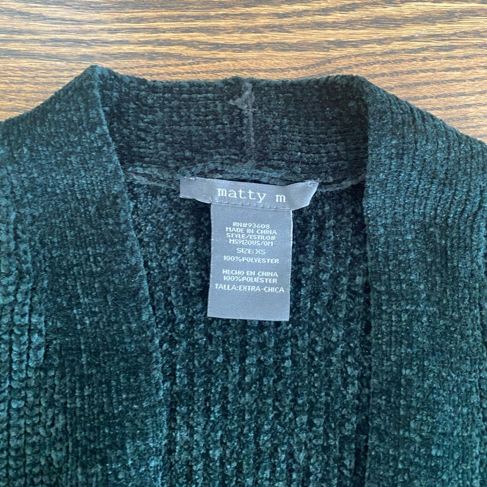 Matty M Women’s Cardigan Sweater Emerald Green Ribbed Chenille Top Open Front - Picture 2 of 3
